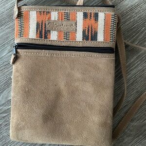 Tan and Orange Striped Faux Suede Crossbody Purse Bag Guatemala